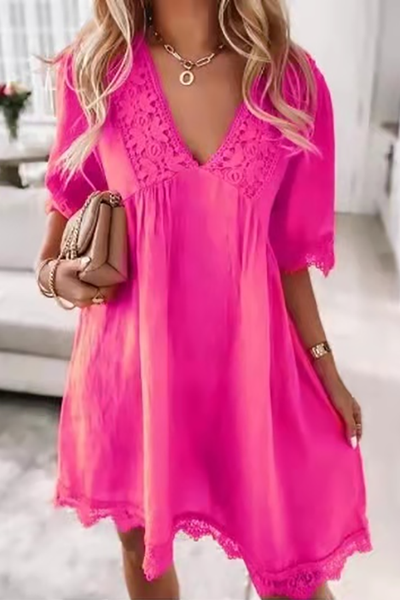 Lace Hem V Neck Mini Dress