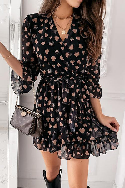 Heart Ruffles Bleted Mini Dress - girlyrose.com