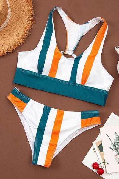 Stripe Low Waist Bikini Set - girlyrose.com