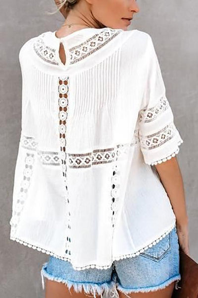 Hollow Half Sleeve Loose Blouse - girlyrose.com