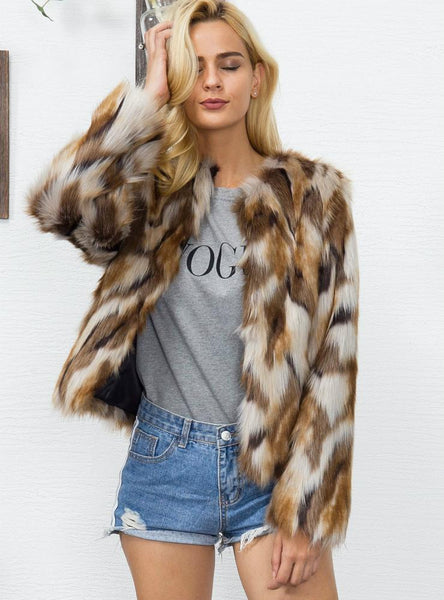 Women Fur Like Coat Women'S Mixed-Color Coat