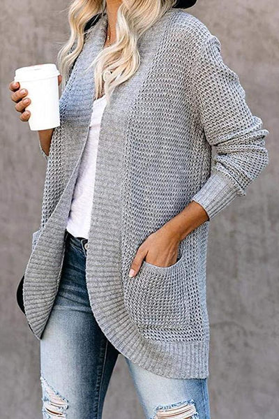 Solid Color Long Sleeve Knitted Cardigan