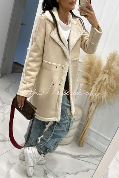 Single Breasted Multi Button Solid Color Long Sleeved Sherpa Coat