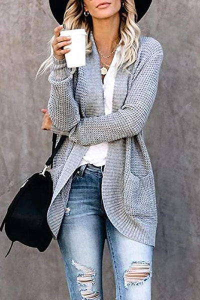 Solid Color Long Sleeve Knitted Cardigan