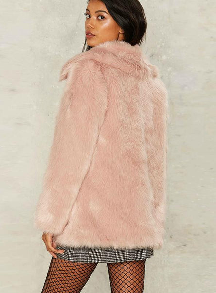 WOMEN FAUX FUR LONG SLEEVE TURN-DOWN COLLAR