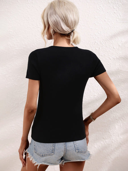 JULISSA RIBBED CUT-OUT KNIT TOP - BLACK