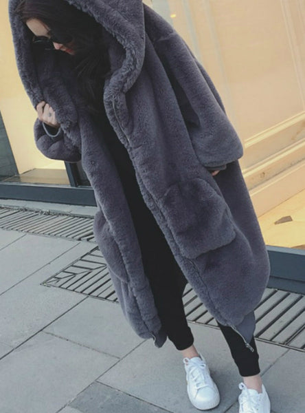 Medium Length Solid color Fur & Faux Fur Women