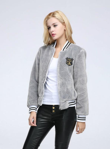 Women Fur Cardigan Short Baseball Shirt Sheep Shearing 