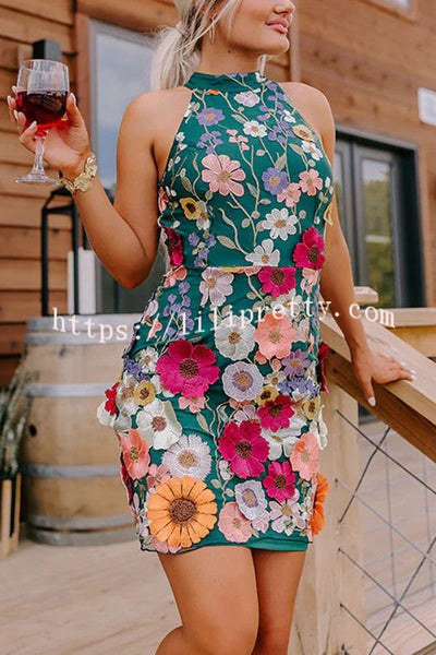 Wish Upon A Dream Floral Applique Halter Mini Dress