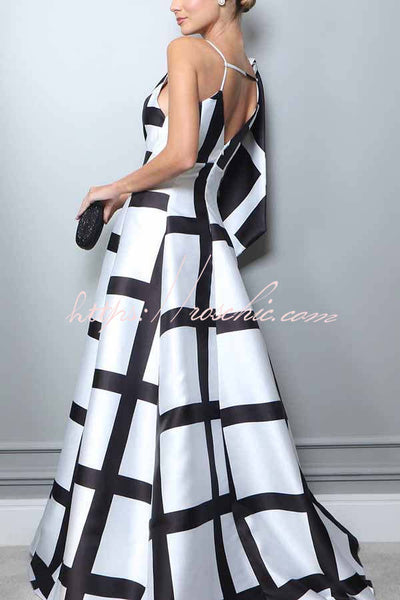 Meet Me in Dubai Grid Print Shoulder Decoration Formal Maxi Dress