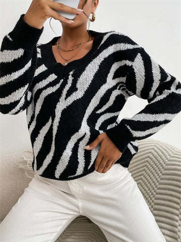 Fashion Zebra Pattern Warm Knitting Sweater-Corachic