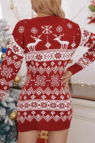 Multi Reindeer Snowflake Knit Dress