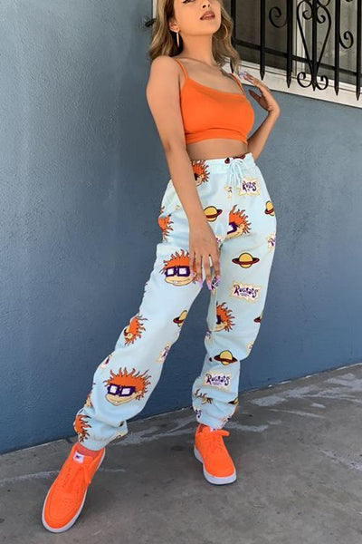 Cartoon Print Drawstring Sweaterpants - girlyrose.com