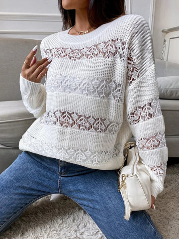 Leisure Long Sleeves Loose See-Through Drop Shoulder T-Shirts Tops