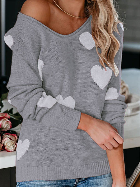 Loose V-neck Love Knitted Sweater-Corachic