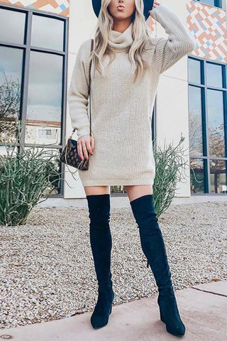 Pockets Cowl Neck Sweater Dress - girlyrose.com