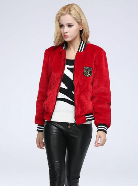 Women Fur Cardigan Short Baseball Shirt Sheep Shearing 