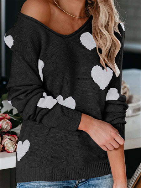 Loose V-neck Love Knitted Sweater-Corachic