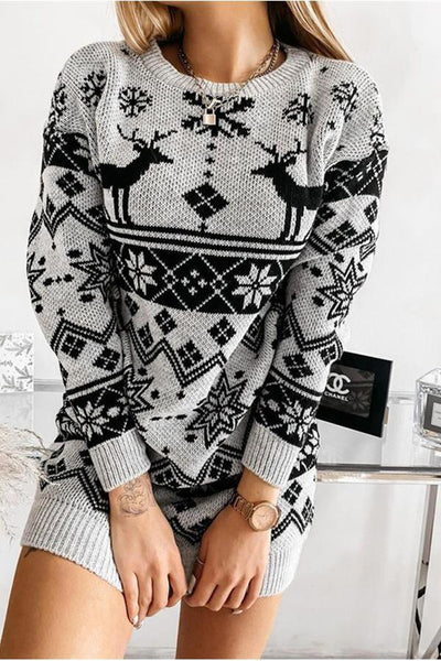 Multi Reindeer Snowflake Knit Dress