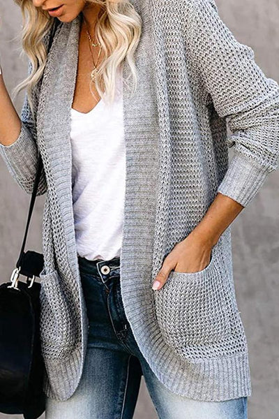 Solid Color Long Sleeve Knitted Cardigan