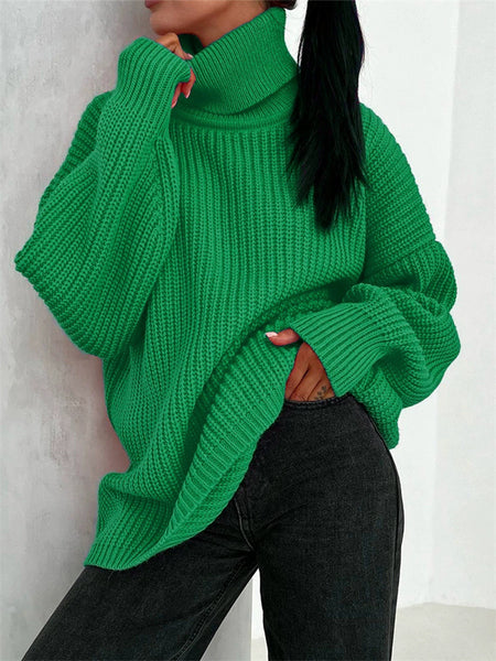 Thick Casual Turtleneck Solid Color Knitted Sweater-Corachic