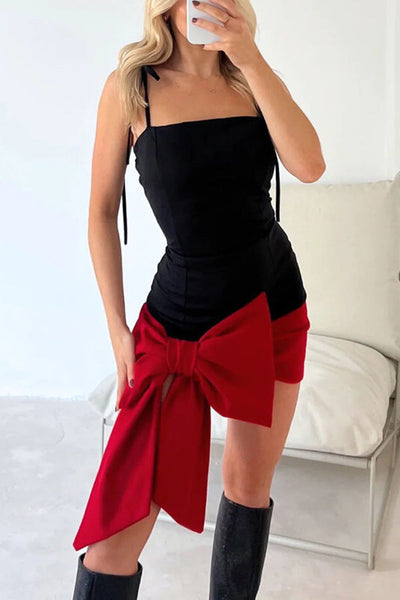 Feel Fancy and Charm Bow Drape Stretch Mini Dress