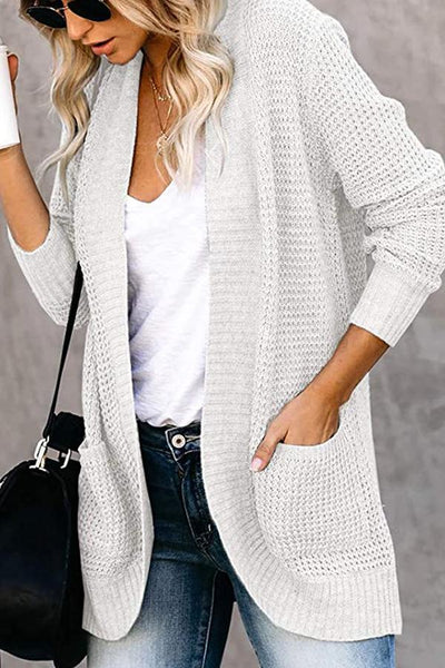 Solid Color Long Sleeve Knitted Cardigan