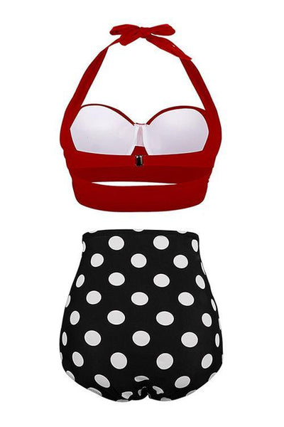 Dot Halter Neck High Waist Bikini Set - girlyrose.com