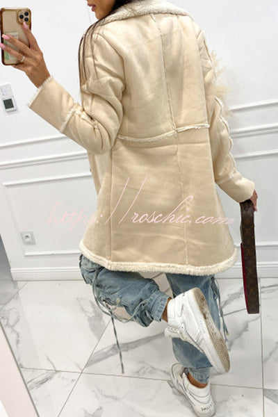 Single Breasted Multi Button Solid Color Long Sleeved Sherpa Coat