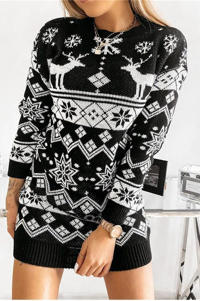 Multi Reindeer Snowflake Knit Dress