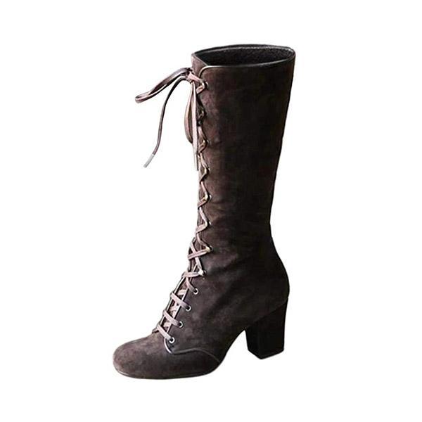 Lydiashoes Elegant Lace-Up Chunky Heel Boots