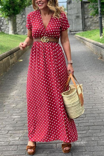 Polka Dot Wrap Maxi Dress - girlyrose.com