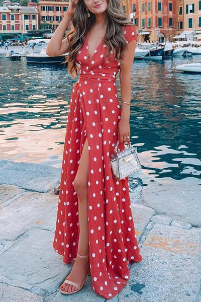 Polka Dot Wrap Maxi Dress - girlyrose.com