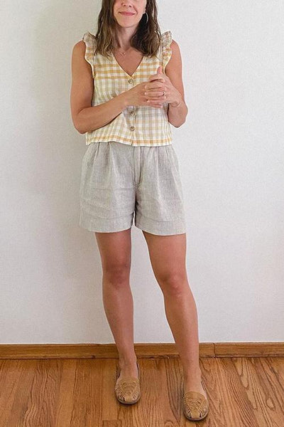 Solid Linen A Line Shorts - girlyrose.com