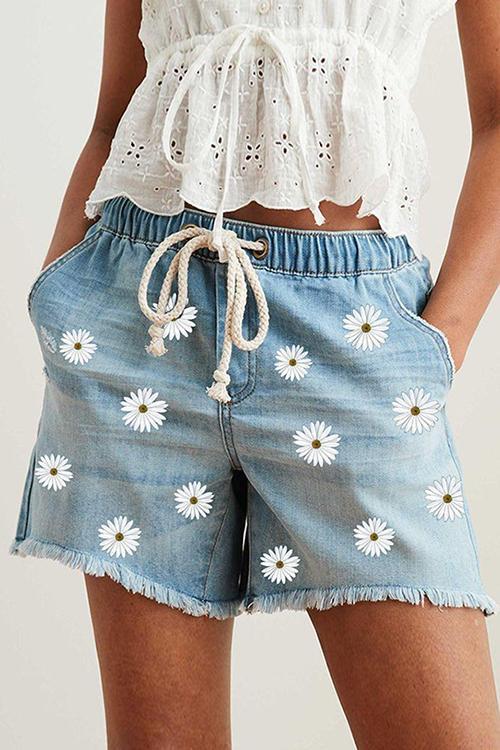 Daisy Raw Edge Drawstring Shorts - girlyrose.com