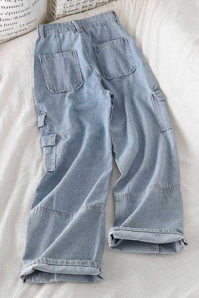 Pockets Straight Leg Jeans - girlyrose.com