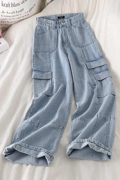 Pockets Straight Leg Jeans - girlyrose.com