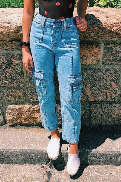 Pockets Straight Leg Jeans - girlyrose.com