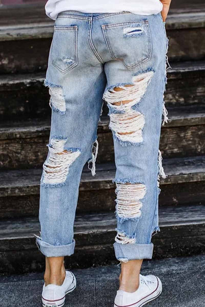 Heavily Destroyed Boyfriend Jeans