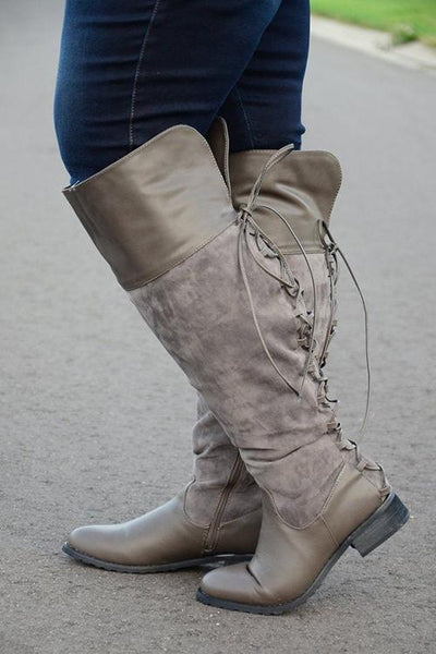 Lace up Over the Knee Wide Calf Boots - girlyrose.com