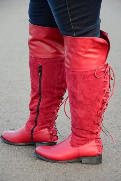 Lace up Over the Knee Wide Calf Boots - girlyrose.com