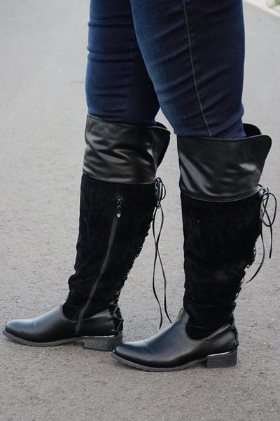 Lace up Over the Knee Wide Calf Boots - girlyrose.com