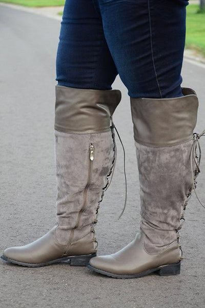 Lace up Over the Knee Wide Calf Boots - girlyrose.com