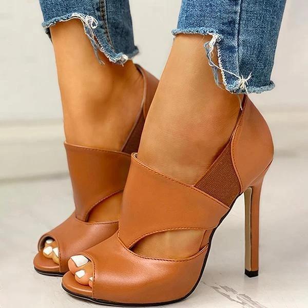 Lydiashoes Solid Hollow Out Design Peep Toe Thin Heels