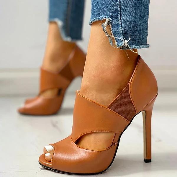 Lydiashoes Solid Hollow Out Design Peep Toe Thin Heels