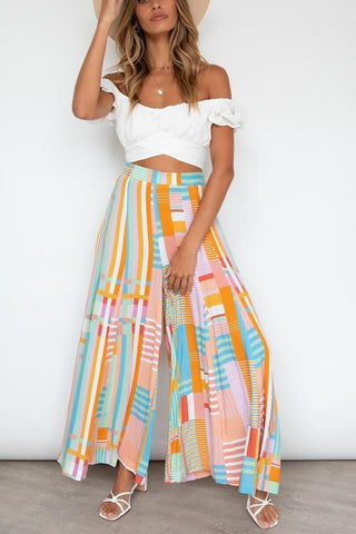 Geometry Print Wide Leg Pants - girlyrose.com