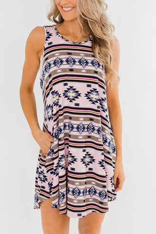 Ethnic Print Sleeveless Mini Dress - girlyrose.com