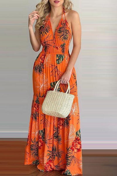 Floral Print Backless Slip Maxi Dress - girlyrose.com