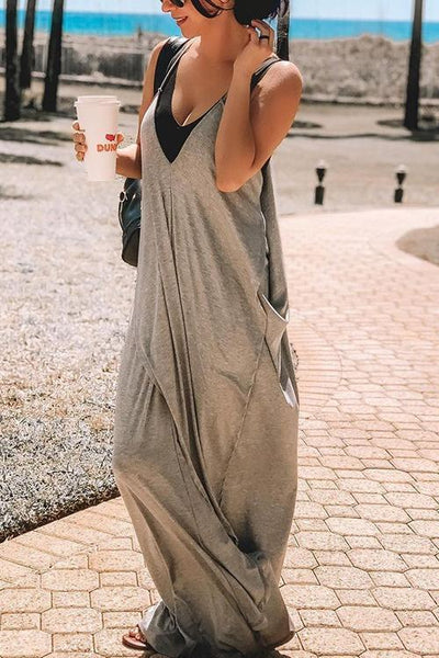 Deep V Neck Slip Maxi Dress - girlyrose.com