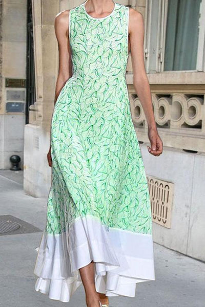 Leaf Print Sleeveless Maxi Dress - girlyrose.com